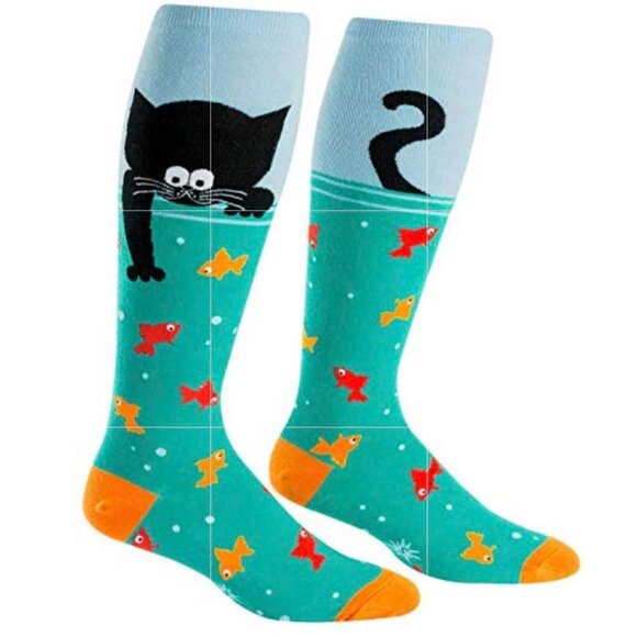unbranded Accessories - Sock It to Me, Gone Fishing' Unisex Stretch-It Knee-High Socks, Fishy Cat Socks